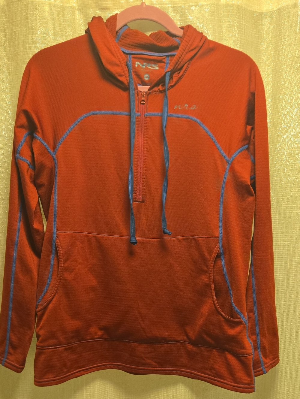 Ladie's Red Half-Zip Hoodie with Contrast Stitching